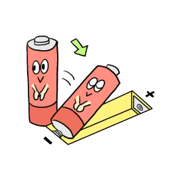 乾電池を無理に押し込まずマイナス側から入れるイメージ