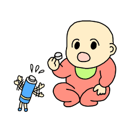 乾電池やボタン電池を乳幼児のそばに置かないイメージ